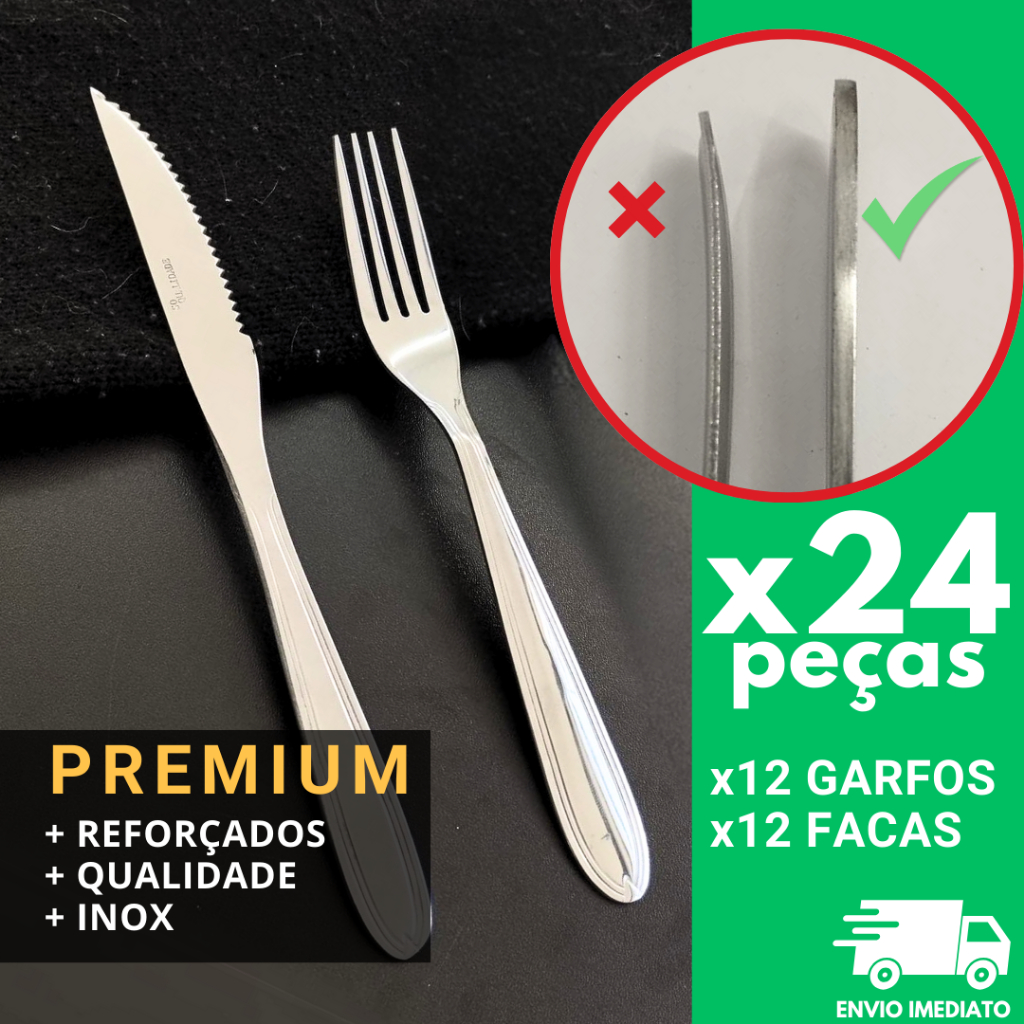 Talher Garfo e Faca Jogo PREMIUM Kit 24 peças INOX Novo Cozinha Alta ...