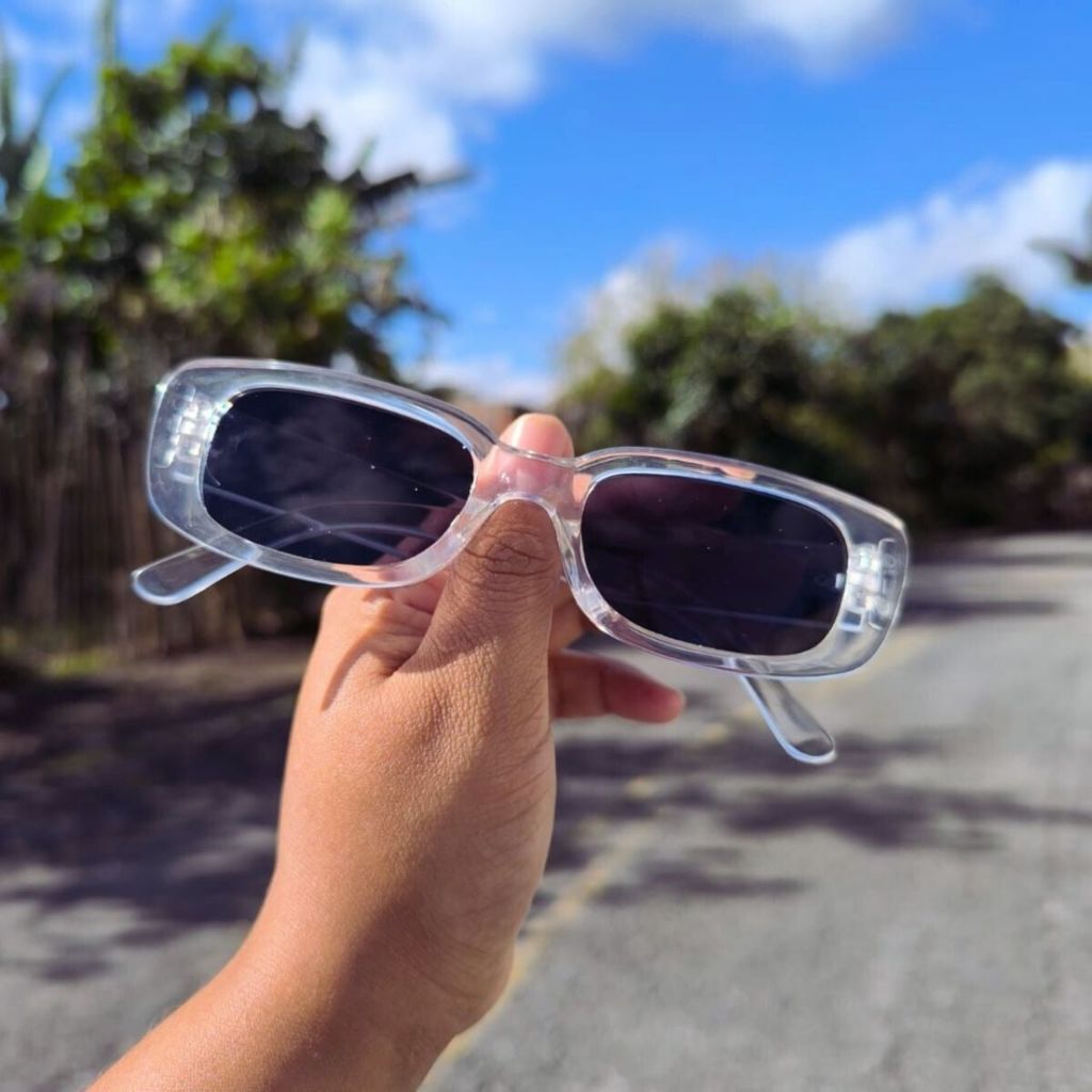 Óculos de Sol Retangular Transparente Retrô Unissex com Proteção UV ...