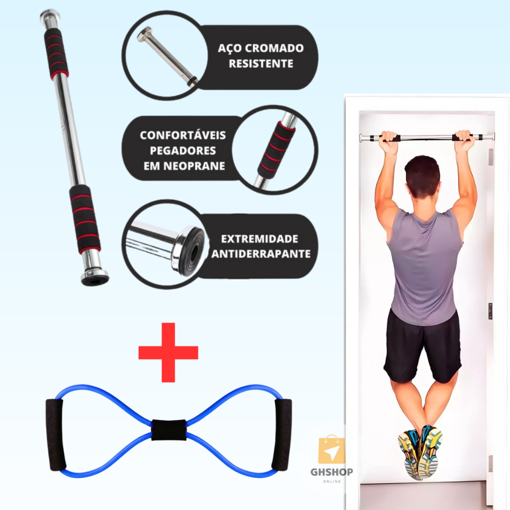 Barra Fixa Ajustavel Para Porta Flexão + Elástico Extensor Exercício Em ...