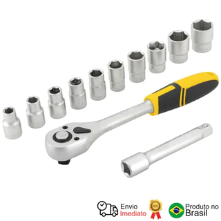 Jogo De Soquetes Sextavados 1/2 10 A 24mm C/ Catraca 12 Pcs