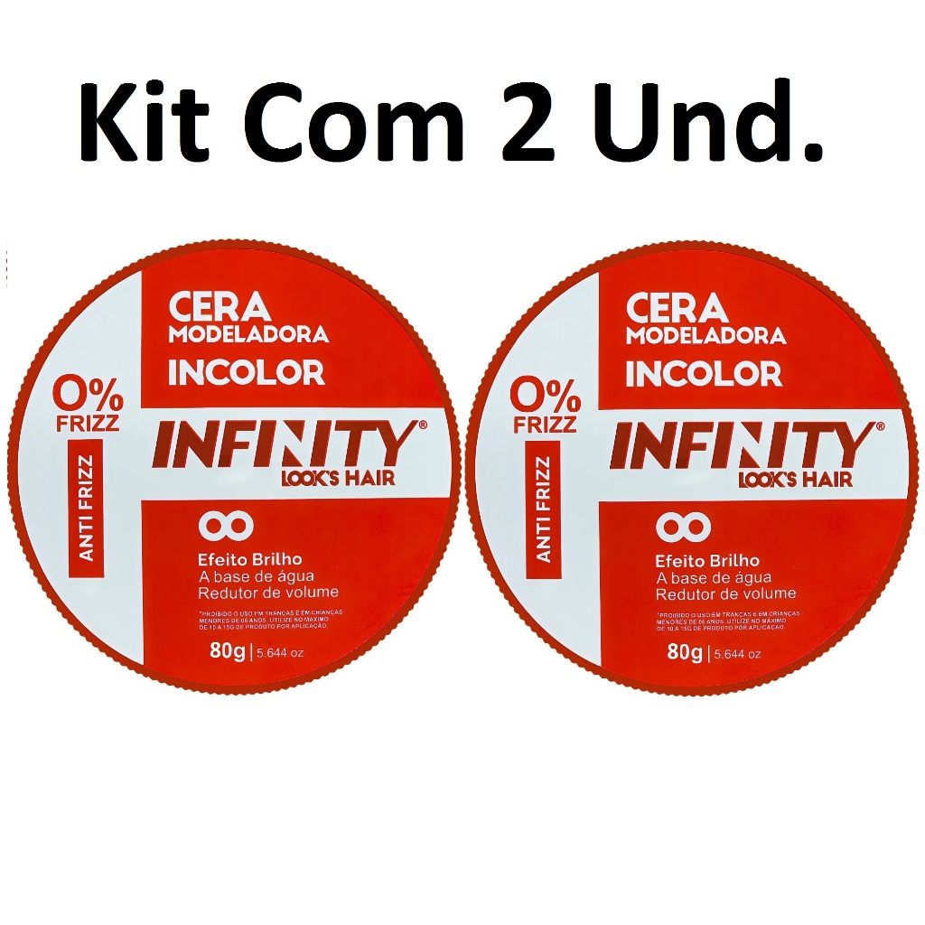 Kit 2 Cera Modeladora Incolor 80g INFINITY LOOKS HAIR! Embalagem ...