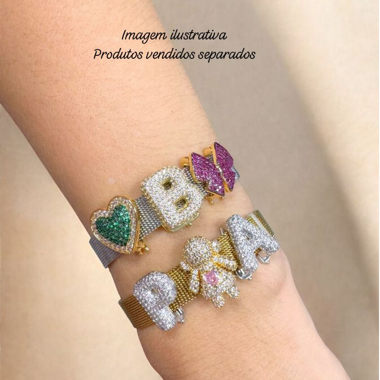 Pingente feminino Letra Charm para Pulseira Malha tipo relógio Pingente ...