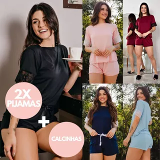 Kit 2 Pijamas Femininos Baby Doll Curto Short Doll Detalhes em Renda Confortavel Quentinho Gestação em Oferta na Shopee