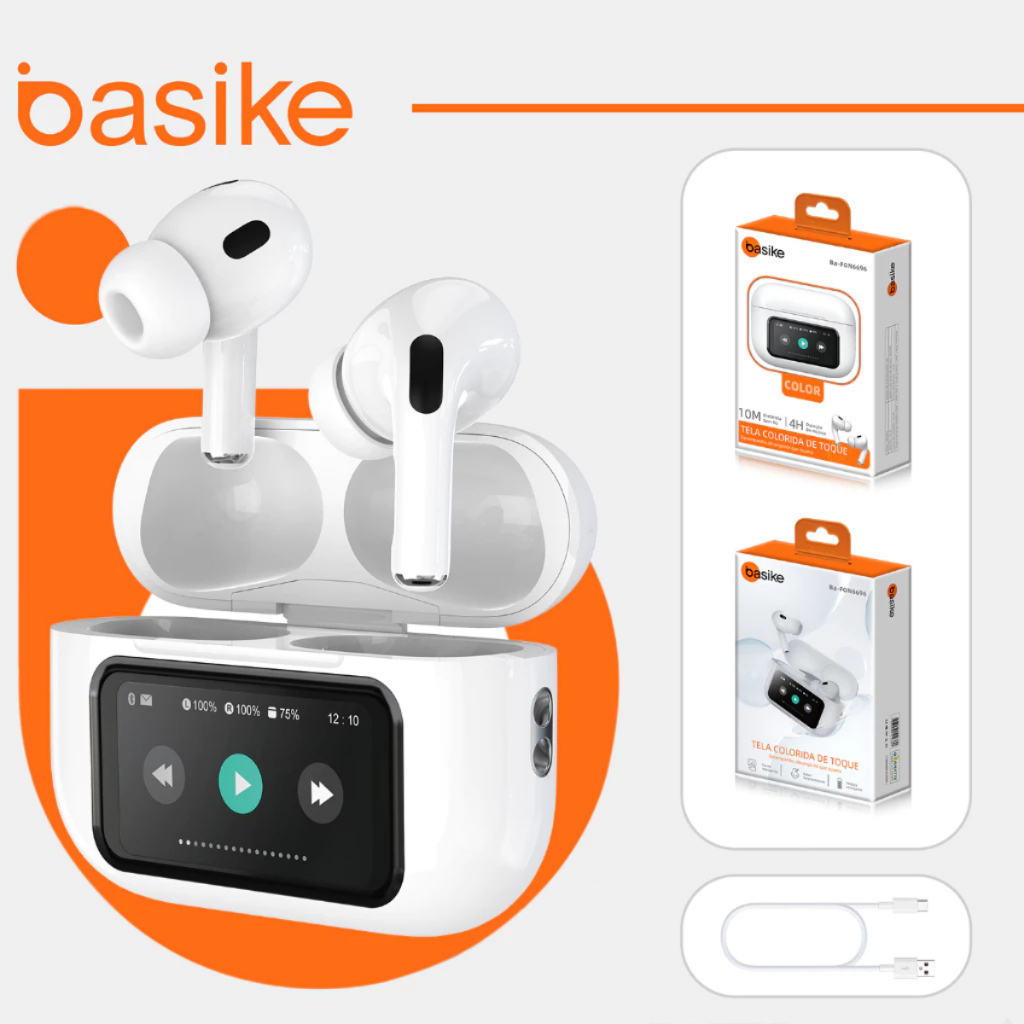 Fones De Ouvido Basike Com exibição na tela Bluetooth 5.3 LED Com Redução Ativa De Ruído Sem Fio TWS