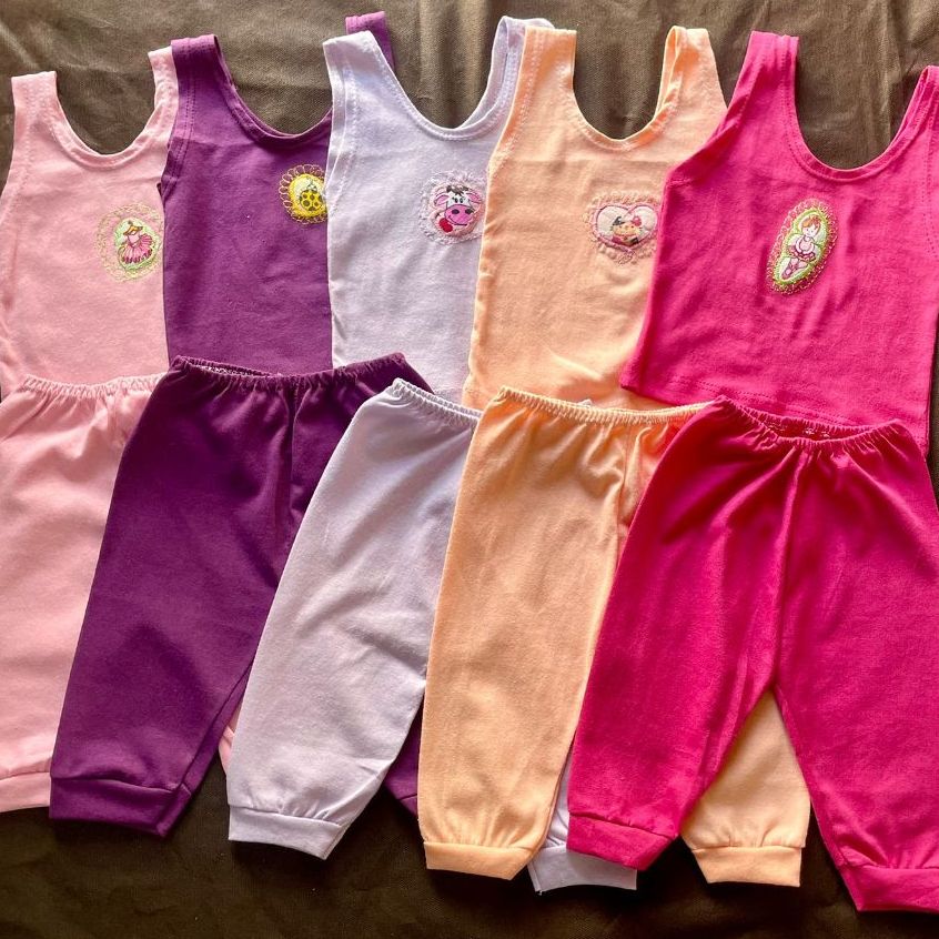 Conjunto Bebê Menina Wybzd - Macaquinho E Calça | 95% Algodão | Verão | 0-6 Meses | Kit 3 Peças