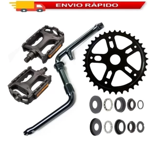 Kit Pé de Vela Bike Aro 20 Pedivela Monobloco + Coroa 36D + Pedal + Mov. Central 45mm Esferado Preto