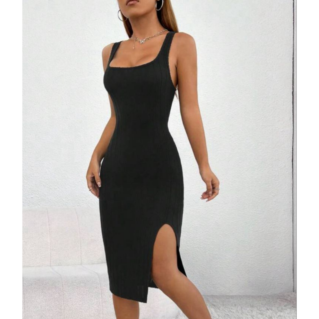 vestido colado LONGO SUPLEX com fenda elegante empina bumbum | Shopee ...