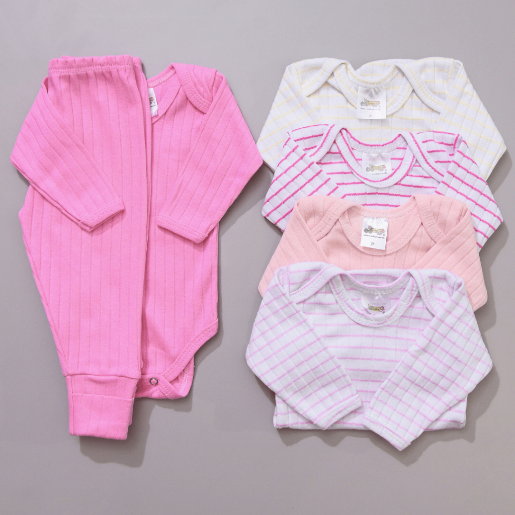 Kit 10 Peças Body Mijao Canelado Feminino Masculino Cores Candy Primavera Verao Bebe Maternidade