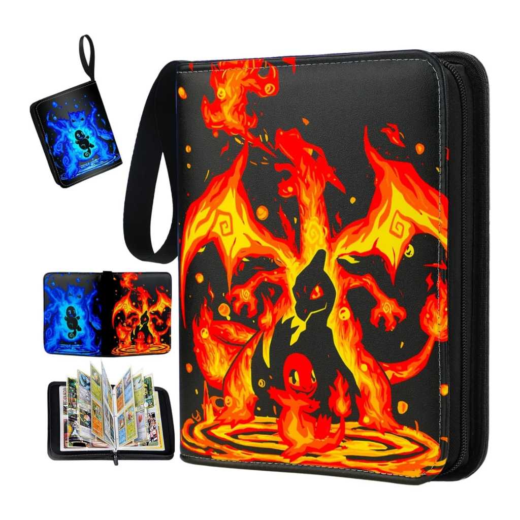 Albúm Pasta Pokemon Charizard Blastoise 400 Cartas 50 Folhas com Zíper Fichário