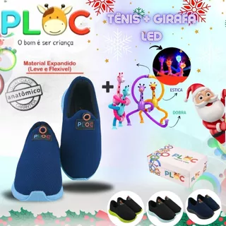 Kit Divertido Ploc - Tênis Calce Fácil Anatômico+ Girafa Ploc LED Estica e Puxa Menino em Oferta na Shopee
