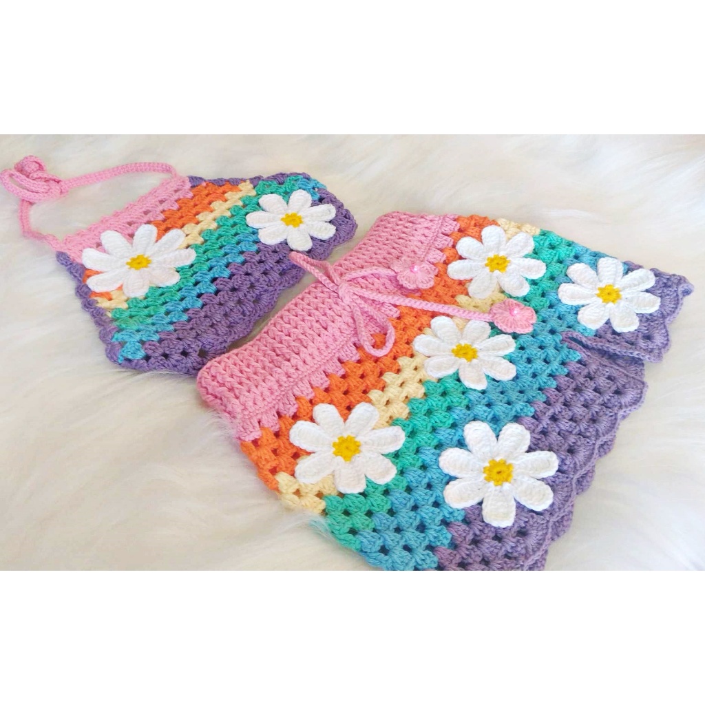 Conjunto de crochê infantil blogueirinha saia e top moda praia/Kit