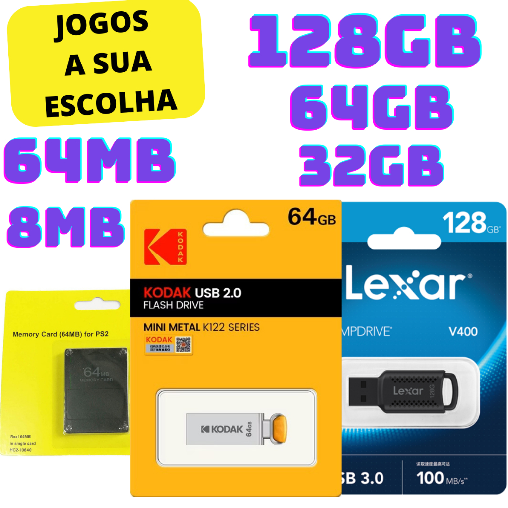 Kit Opl Ps2 Pen Drive 128Gb/64Gb/32Gb Memory Card