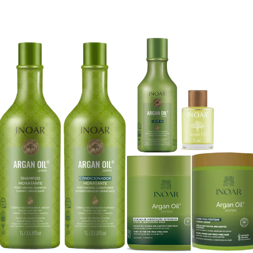 KIT INOAR ARGAN SH+COND2X1L+MÁSC500G+CREME DE PENTEAR 500g+LEAVE-IN ...