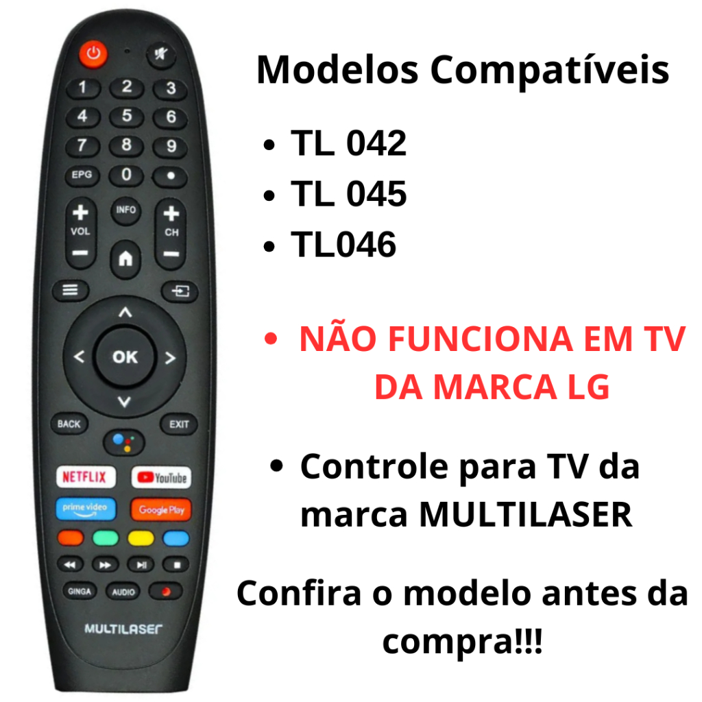 Controle Remoto Tv Multilaser Smart TL042 / TL045 / TL046 - 9207