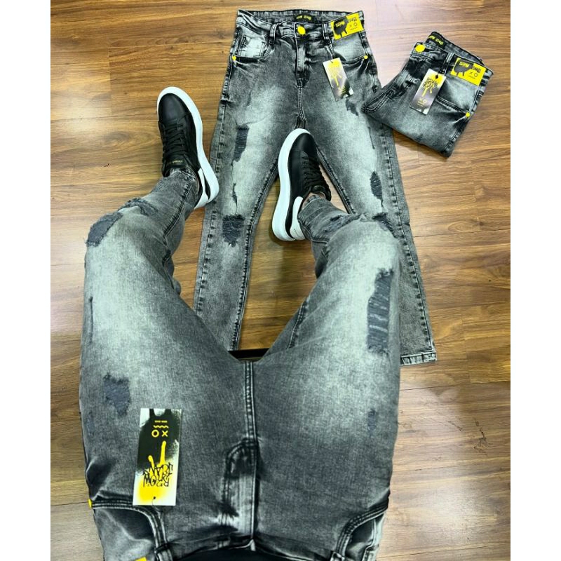 Calça Jeans cinza Original XO Qualidade Premium - Calça Jogador Rasgada ...