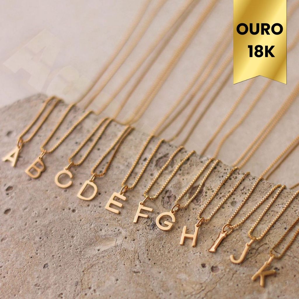 Colar Letra Inicial Corrente Veneziana Ouro 18k Feminina | Shopee Brasil