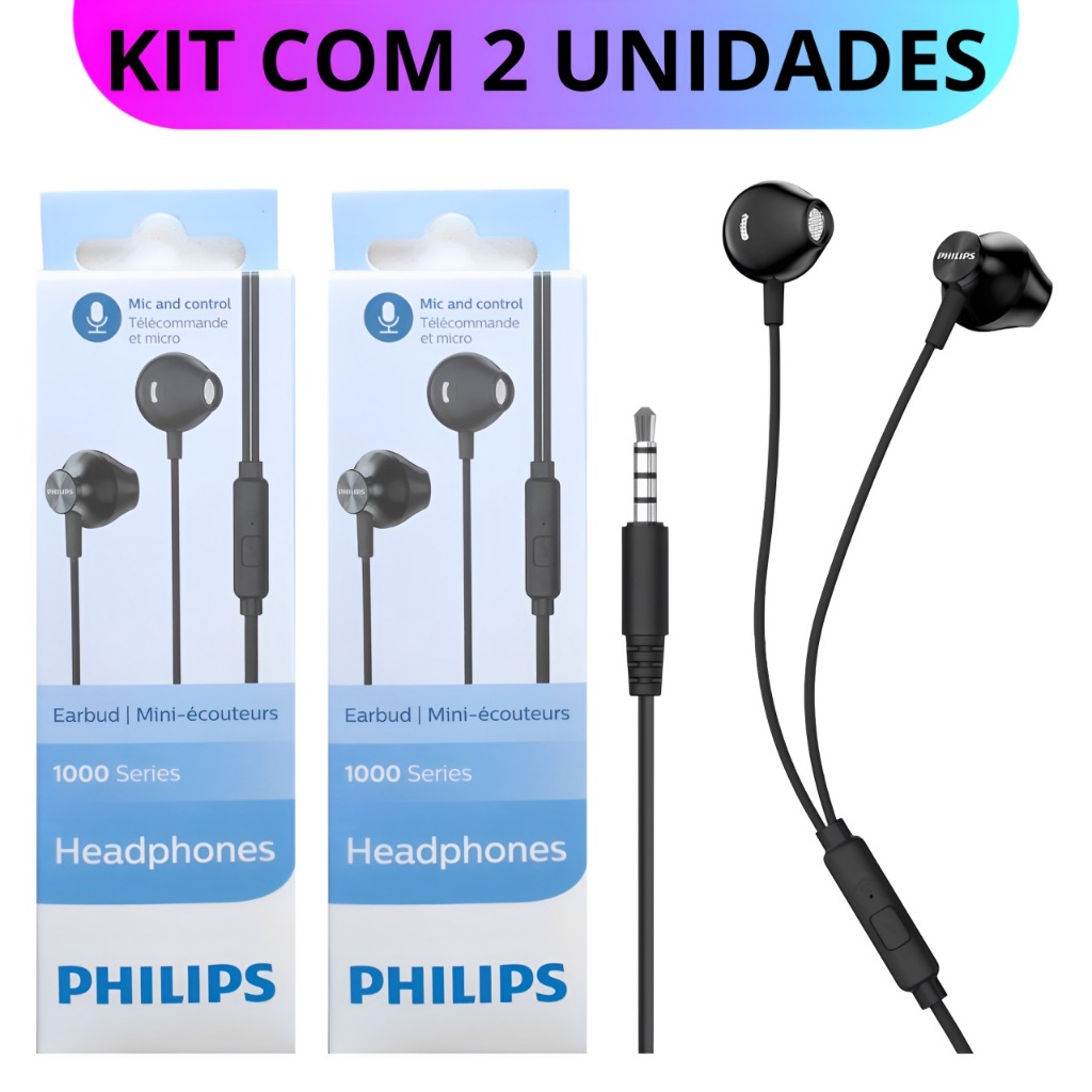 Kit Com 2 Fones de Ouvido Philips TAUE-101 Com Microfone Preto | Shopee ...