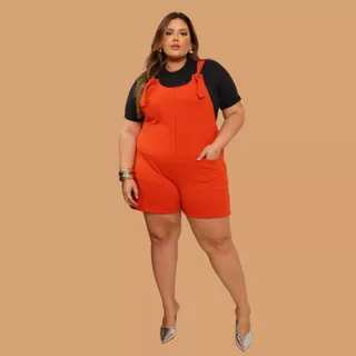Jardineira Plus Size Com Bolso Moda Feminina