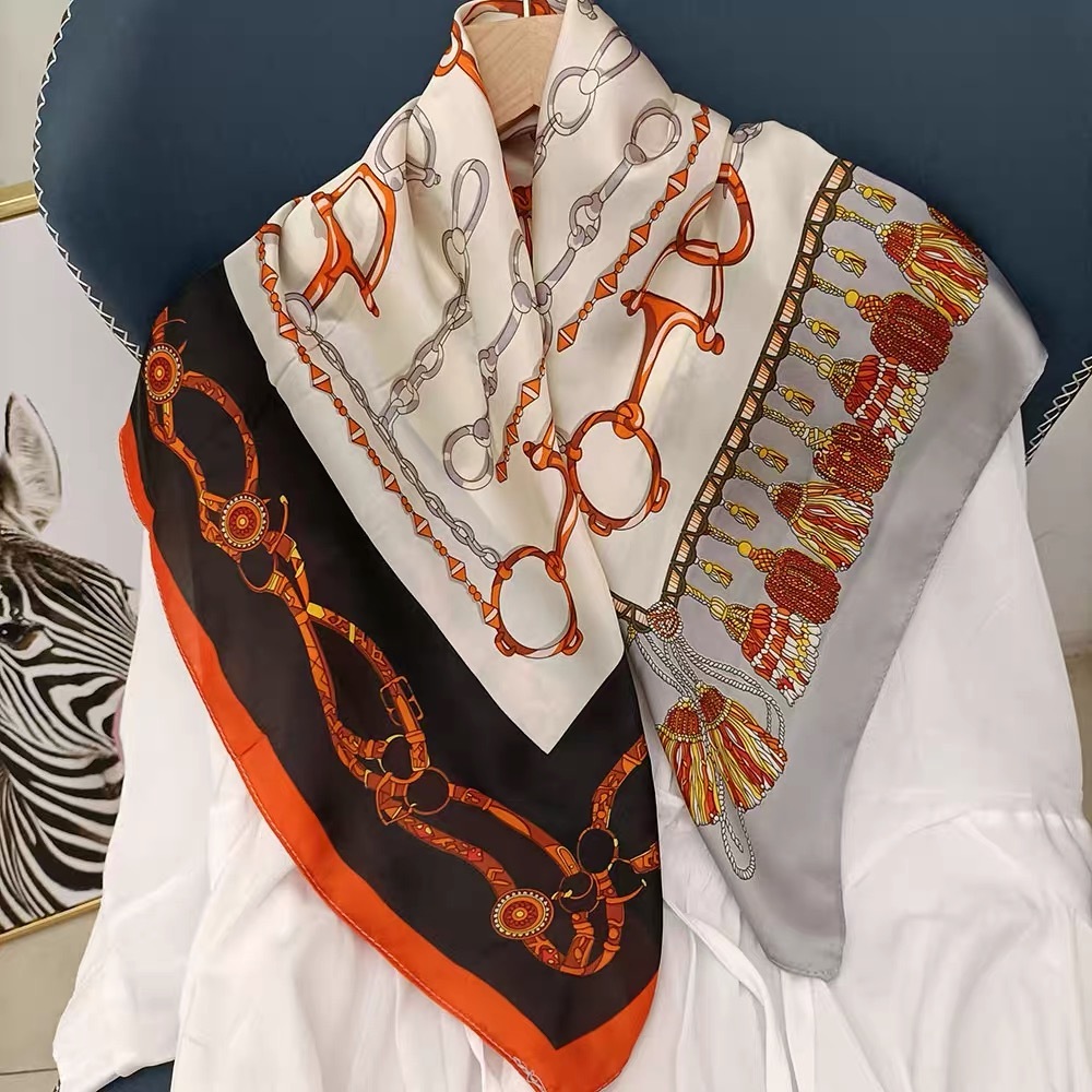 Lenço Cetim Estampado Moda Feminina Echarpe Faixa De Cabeça Seda ...