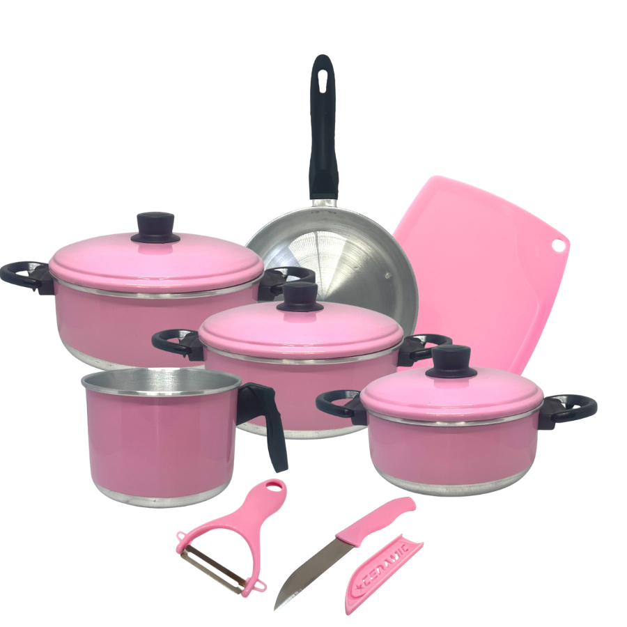 Kit Jogo De Panelas Na Cor Rosa Em Alumínio 8 Peças Com Joguinho Para ...