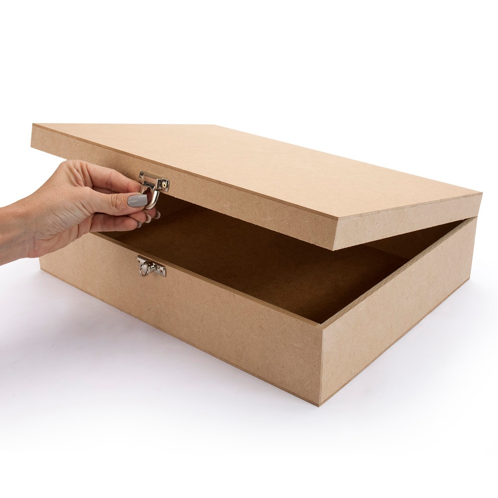 Caixa Guarda Pertences Grande 40x30x10 Lisa Com Dobradiça e Fecho P/ Cadeado