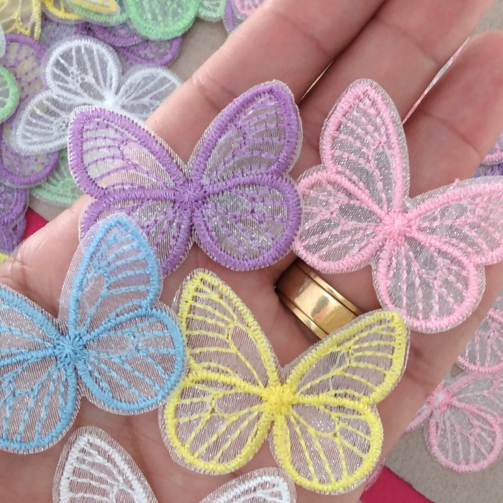 Aplique Borboleta Bordada CORES CANDY - Para Laços e Tiaras