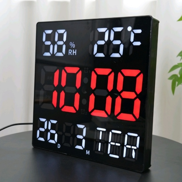 Relogio De Parede 25x25CM Digital De Led Com Calendario Hora