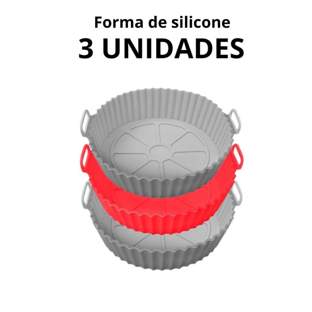 Kit 3 Formas Assadeira Para Fritadeira Air Fryer Em Silicone Flexível Lavável