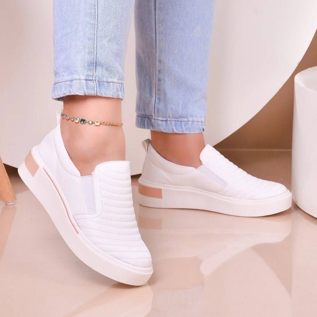 Slip On Tênis Feminino Iate Calce Fácil C/Elastico Branco