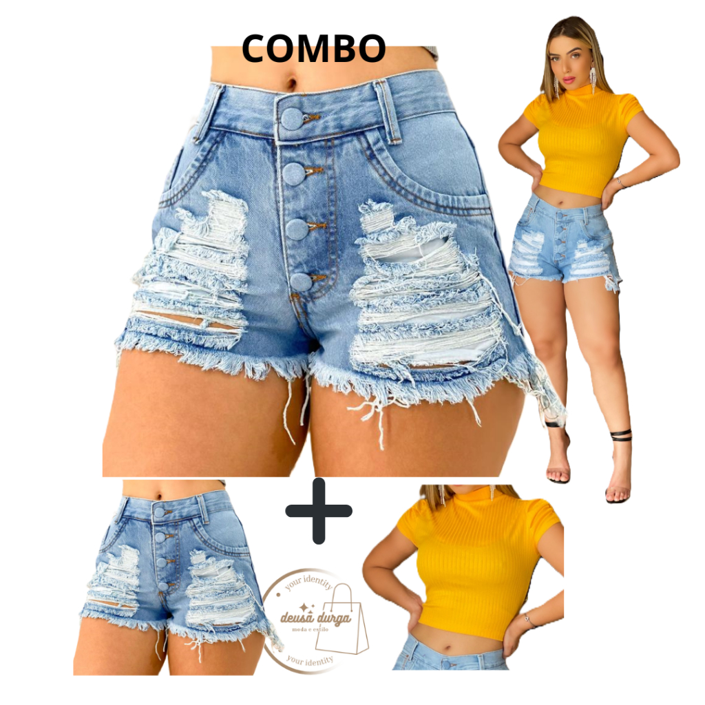 Short Feminino Jeans Bermuda Jeans Rasgado Feminino Shorts Curto Shopee Brasil