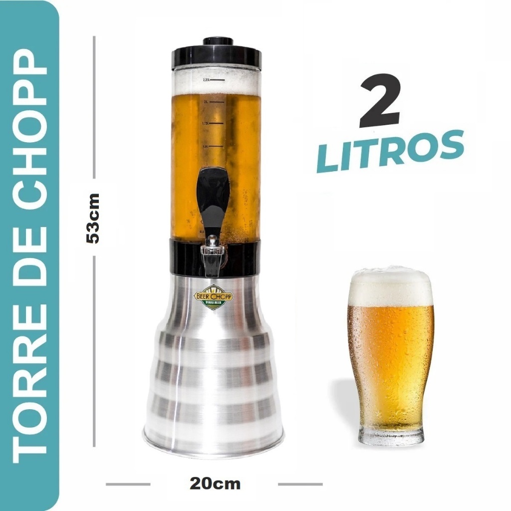 Torre De Chopp Beer 2 Litros C/ 2 Refil Gelante Copo Giratório Com Alça ...