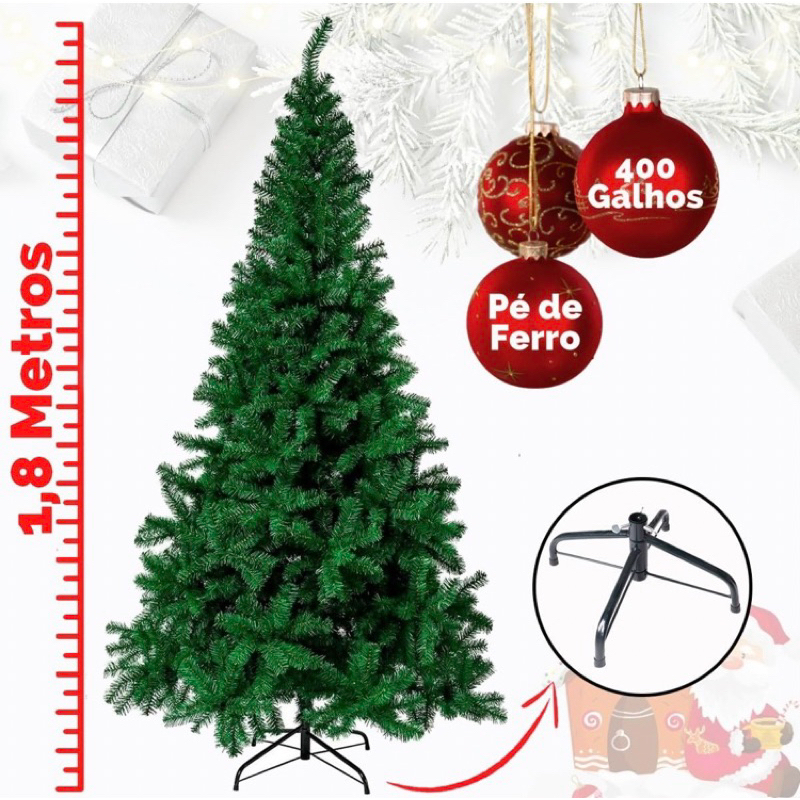 Árvore de natal 1,80cm Pinheiro tradicional luxo 400 galhos cheia 1,5cm 300 Envio Imediato