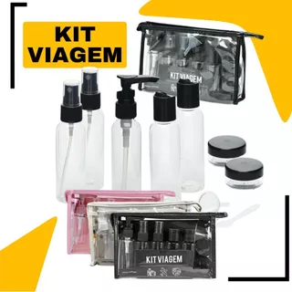 Kit 10 ou 9 Frascos para Viagem Bolsa Organizadora Transparente Perfume Shampoo Multiuso em Oferta na Shopee
