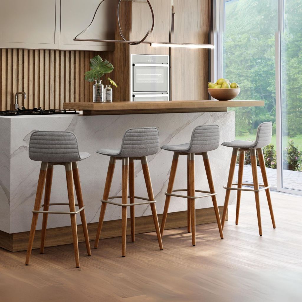 banqueta alta cozinha com encosto estofada confortavel linea conjunto ...