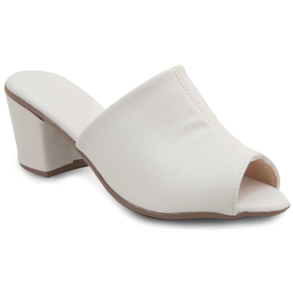 Tamanco Salto Medio Grosso Estilo Babuche Bico Aberto Feminino