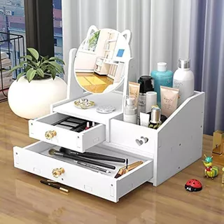 1pc Espelho branco com à prova de poeira-portavel caixa de jóias & organizador de cosméticos, prateleira bestlu em Oferta na Shopee
