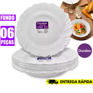Kit 6 Pratos Fundo Duralex Vidro Opaline Pétala Branco Circular 23.5CM Temperado- Resistente a risco