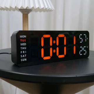 Relógio Digital Luminoso De Mesa Letras Laranja Semanal Alarme Com USB Temperatura Led 23x7,5Cm