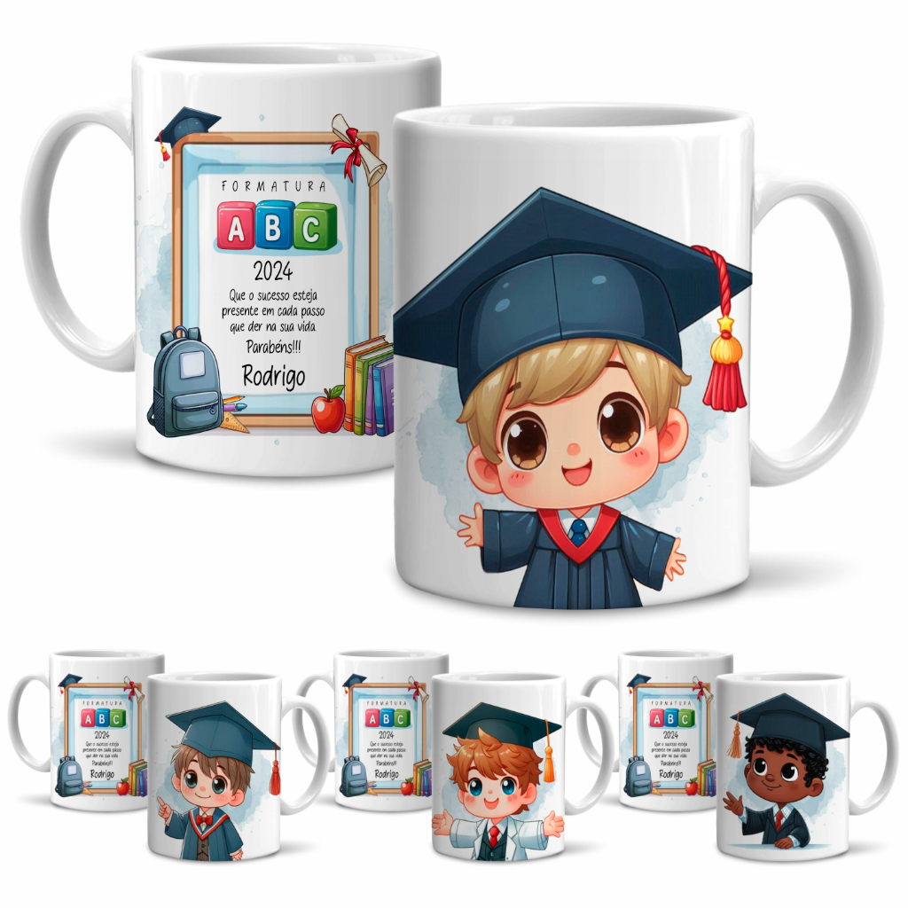 Caneca Formatura ABC Menino Personalizada Com Nome e Ano em Cerâmica ...