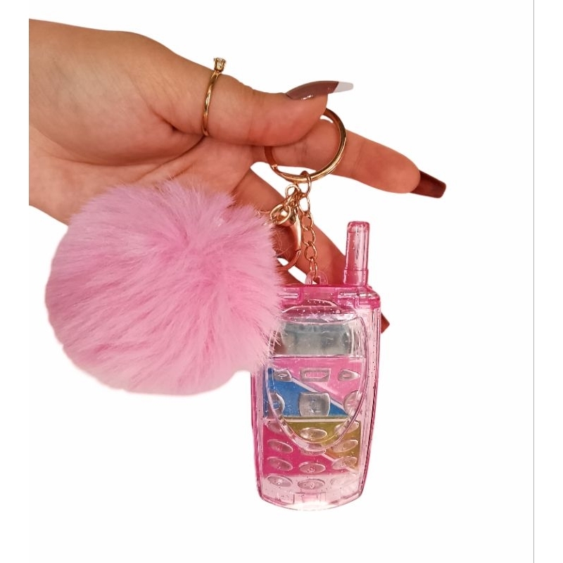 Chaveiro Anos 2000 Telefone com Brilho Labial e Pompom | Shopee Brasil