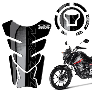 Adesivo Protetor Tanque Cg Titan 160 + Bocal Tampa do Combustivel Cg160 Resinado 3d Moto Preta