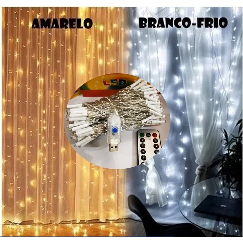 Cortina 300 Leds 3x3 Metros Festa Casamento Eventos Natal Branco ...