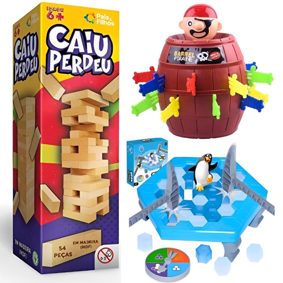 Kit 3 Jogos Pula Barril Caiu Perdeu E Quebra Gelo Divertido Menino e Menina
