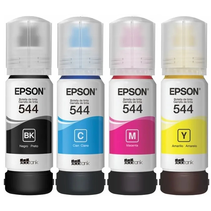 Kit 4 Refil Tintas Epson Original T544 Para Impressora L1110 / L3110 / L3150 / L3210 / L3250 / L5190