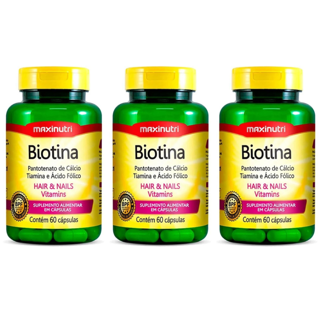 Biotina Maxinutri - Cabelo e Unhas - Vitamina B1, B5 e Ácido Fólico - c ...