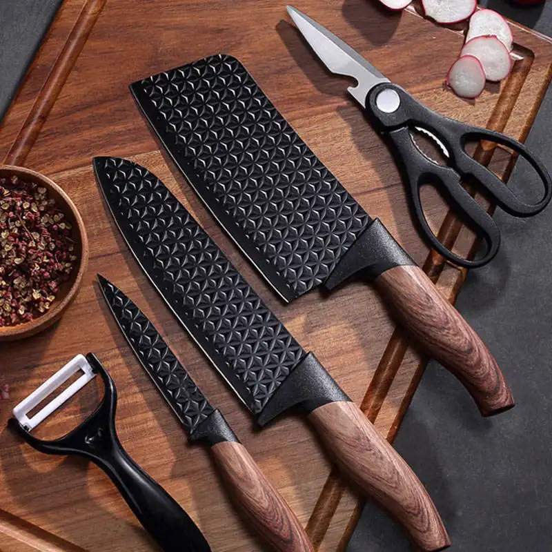 Conjunto De Facas Inox 6 Peças Antiaderente Com Cabo Reforçado Descascador E Tesoura Cozinha