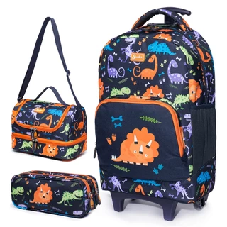 Kit Mochila de Rodinhas Escolar Infantil Menina Menino Resistente