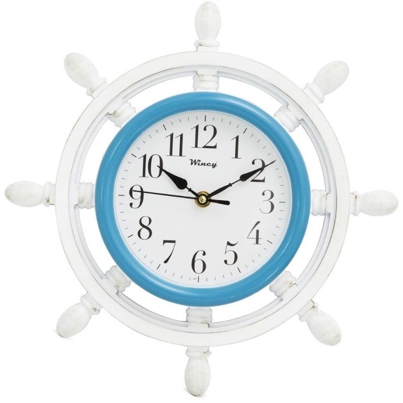 Relógio de Parede Silencioso Decorativo Marítimo Casa Sala Branco Azul | Shopee Brasil