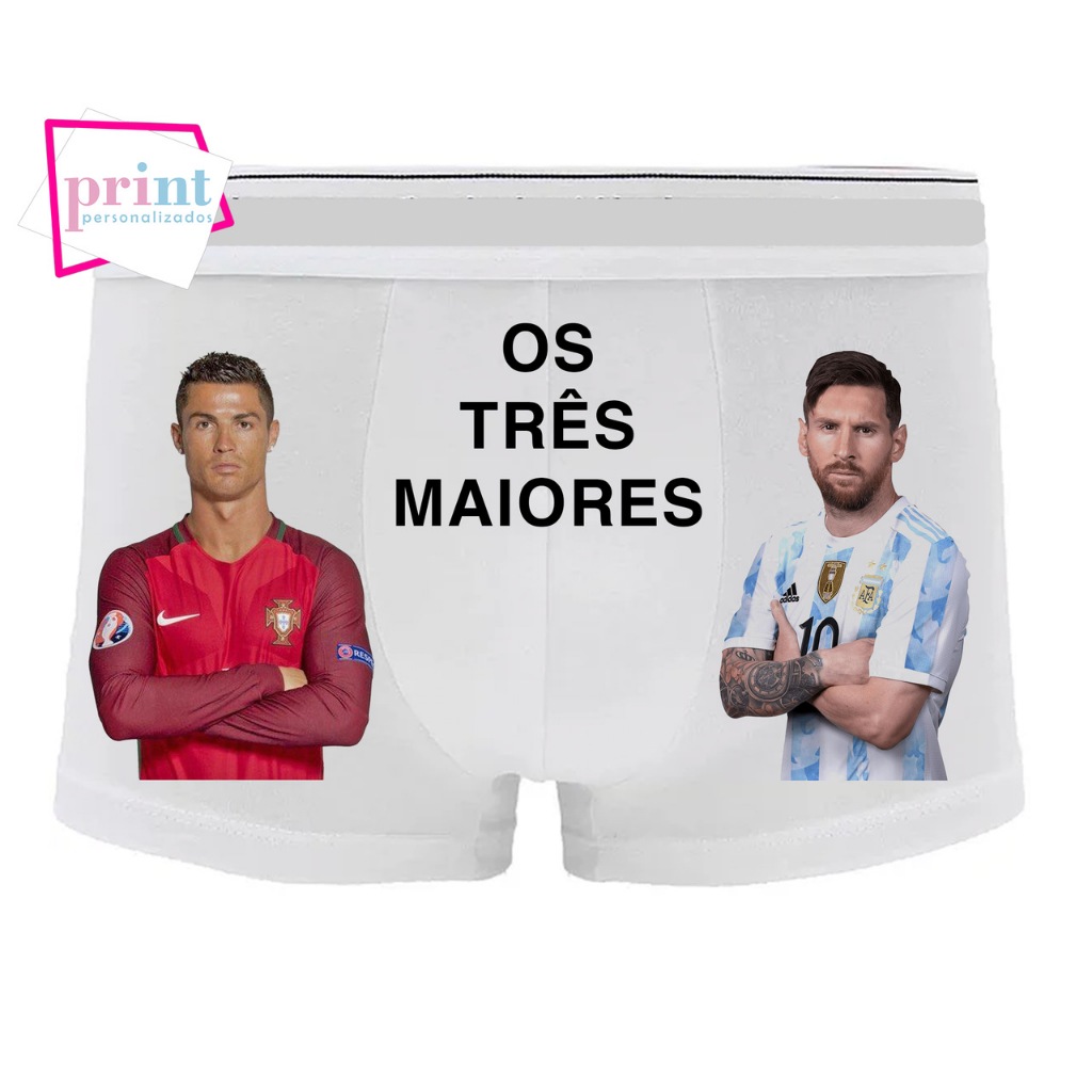 Cueca Personalizada com Foto - Os Três Maiores e Mais Rápidos - Messi, Neymar e Cristiano Ronaldo