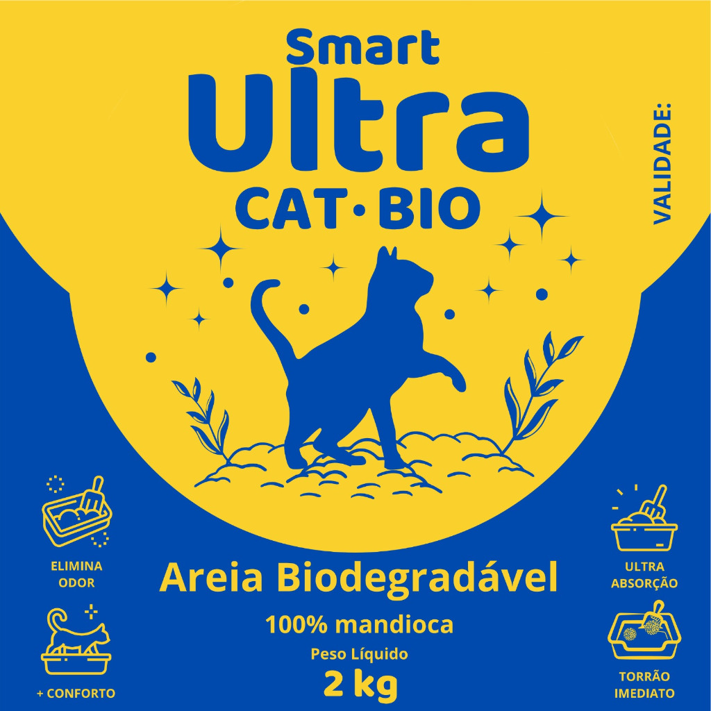 Areia Biodegradavel Para Gatos Smart Ultra Cat Bio 2 KG - Livre de Poeira e Toxinas | Produto Natural